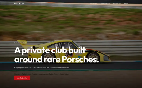 Homepage of the 1 of 1 Car Club website on a desktop screen